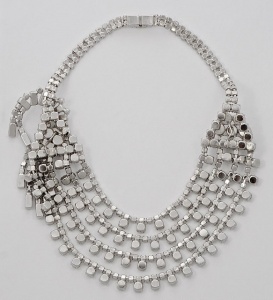 Silver Plated Diamante Statement Collar Necklace circa 1950s